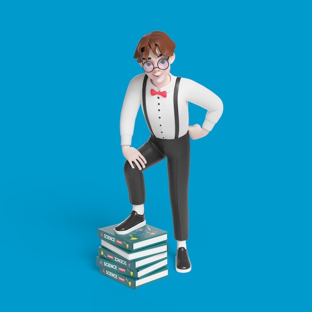 PSD gratuit illustration 3d d'un garçon nerd posant