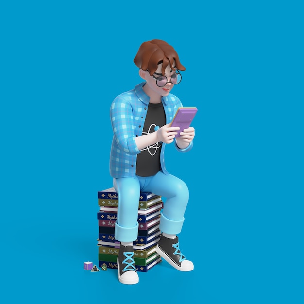 PSD gratuit illustration 3d d'un garçon nerd posant