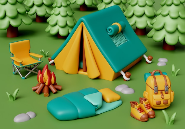 Illustration 3D pour le camping en plein air