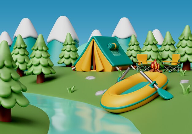 Illustration 3D pour le camping en plein air