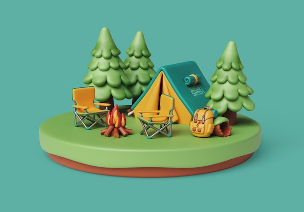 Illustration 3D pour le camping en plein air