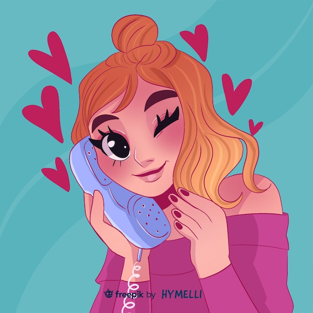 PSD gratuit illustration de célébration de la saint-valentin avec une femme parlant au téléphone