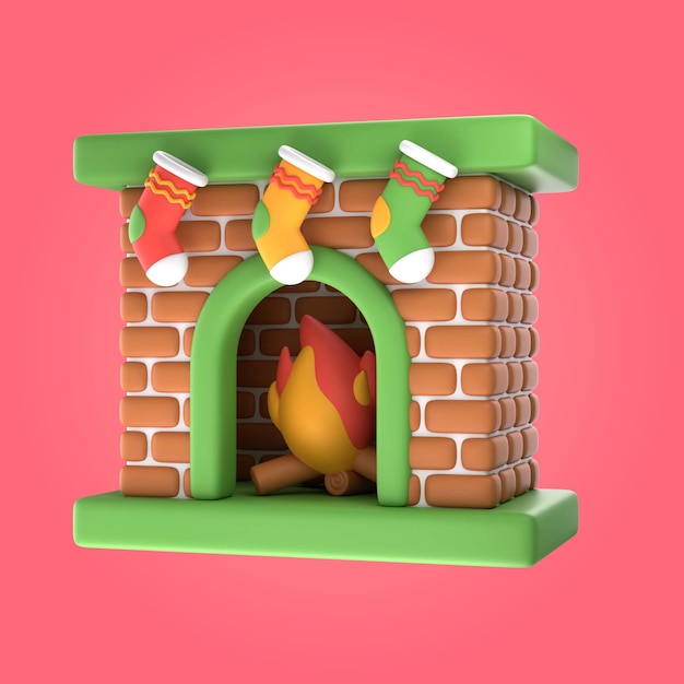 PSD gratuit illustration de cheminée 3d de noël avec des bas