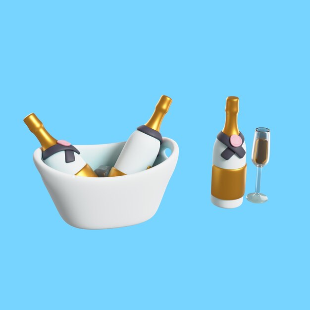 Illustration de mariage 3D de bouteilles de champagne