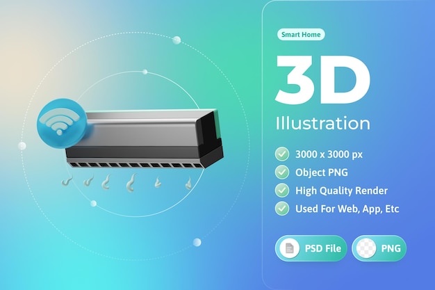 PSD gratuit intelligent, maison, climatiseur, 3d, illustration