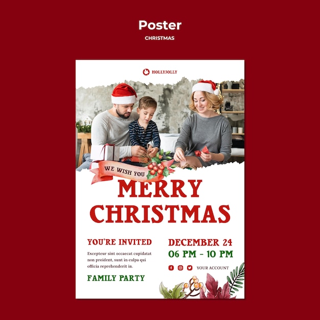 PSD gratuit joyeux noël avec modèle d'impression d'affiche de famille