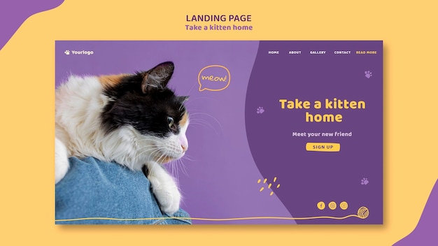 PSD gratuit landing page adoptez un modèle de chaton