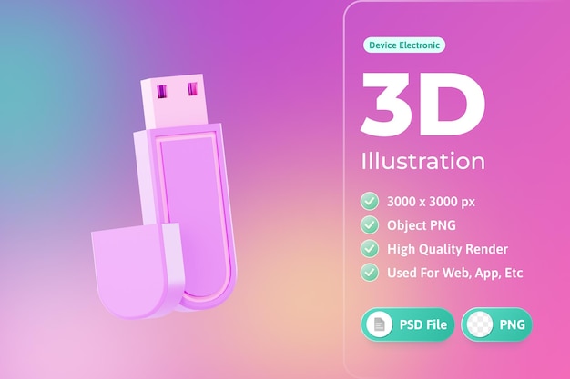 PSD gratuit lecteur flash, appareil électronique, 3d, illustration