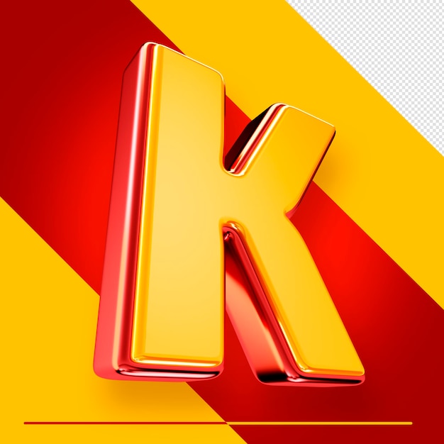 PSD gratuit lettre de l'alphabet psd 3d k isolée avec du rouge et du jaune pour les compositions