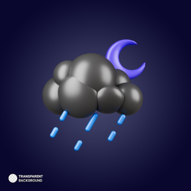 PSD gratuit lune avec l'icône de nuage de pluie illustration de rendu 3d