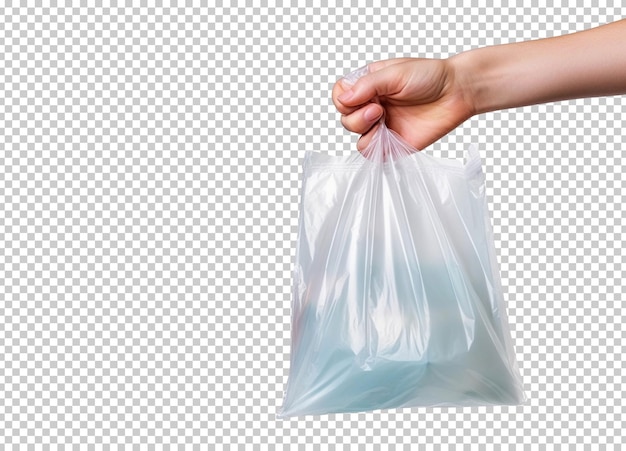 PSD gratuit main tenant un sac en plastique blanc sur fond isolé