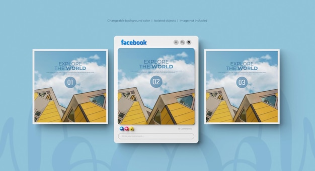 PSD gratuit maquette de publication facebook en rendu 3d isolée