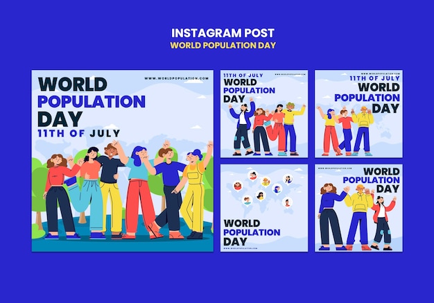 PSD gratuit messages instagram de la journée mondiale de la population au design plat