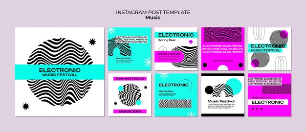 Messages instagram de musique électronique au design plat