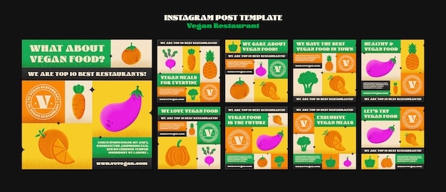 PSD gratuit messages instagram de restaurant végétalien dessinés à la main