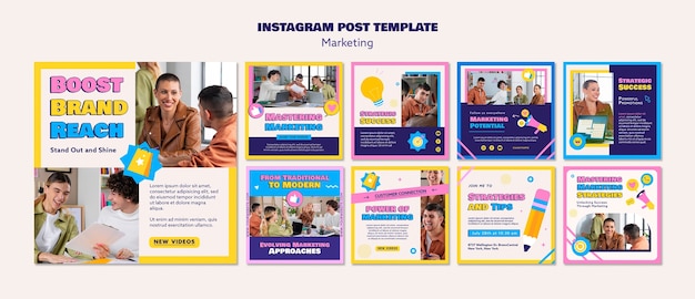 PSD gratuit messages instagram de stratégie marketing design plat