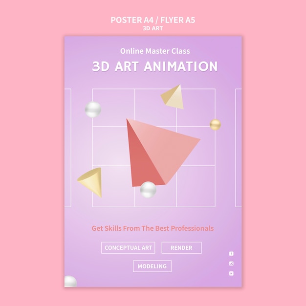 PSD gratuit modèle d'affiche d'art 3d