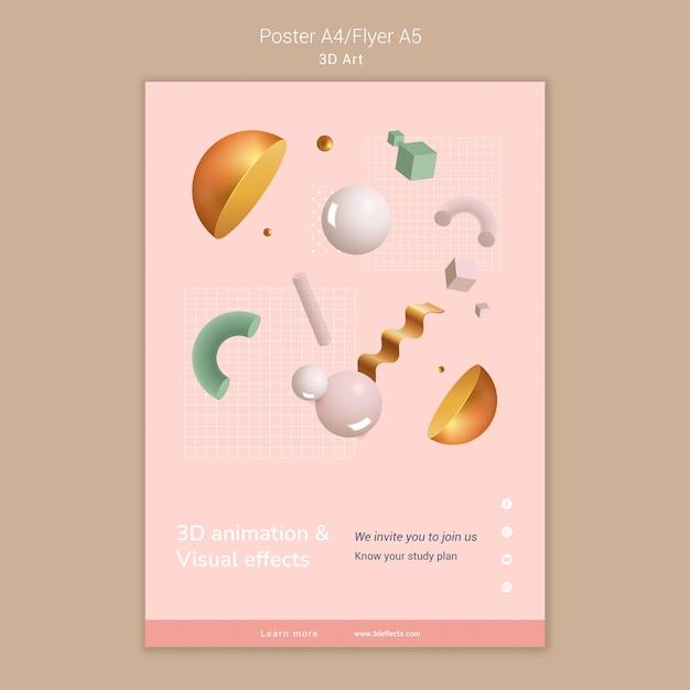 PSD gratuit modèle d'affiche d'art 3d