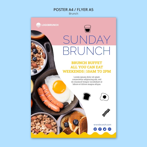 PSD gratuit modèle d'affiche de brunch du dimanche