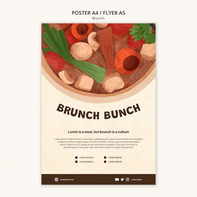 PSD gratuit modèle d'affiche de brunch savoureux dessiné à la main