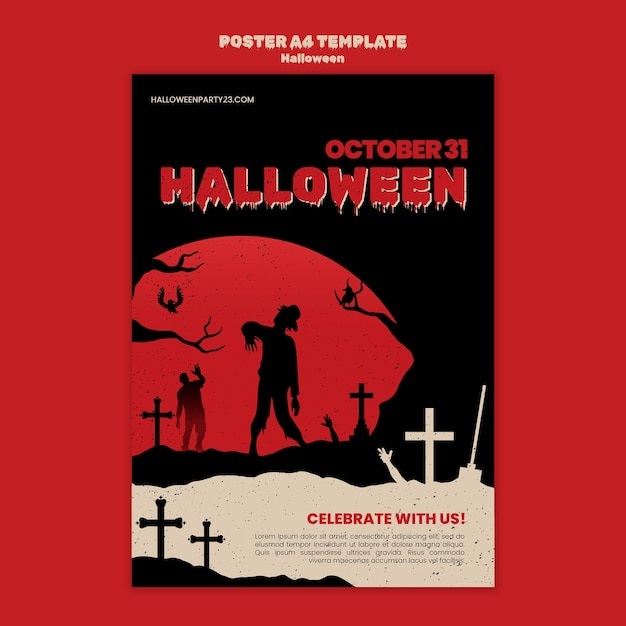 PSD gratuit modèle d'affiche de célébration d'halloween