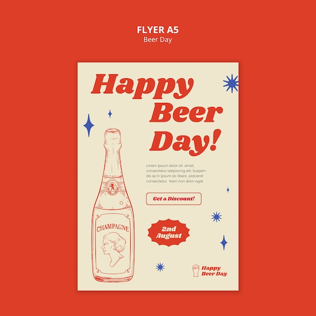 PSD gratuit modèle d'affiche de célébration de la journée de la bière dessinée à la main