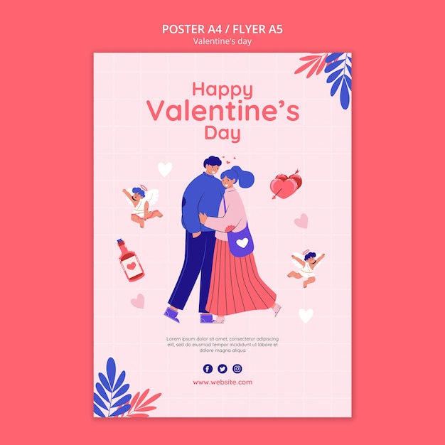 PSD gratuit modèle d'affiche de célébration de la saint-valentin