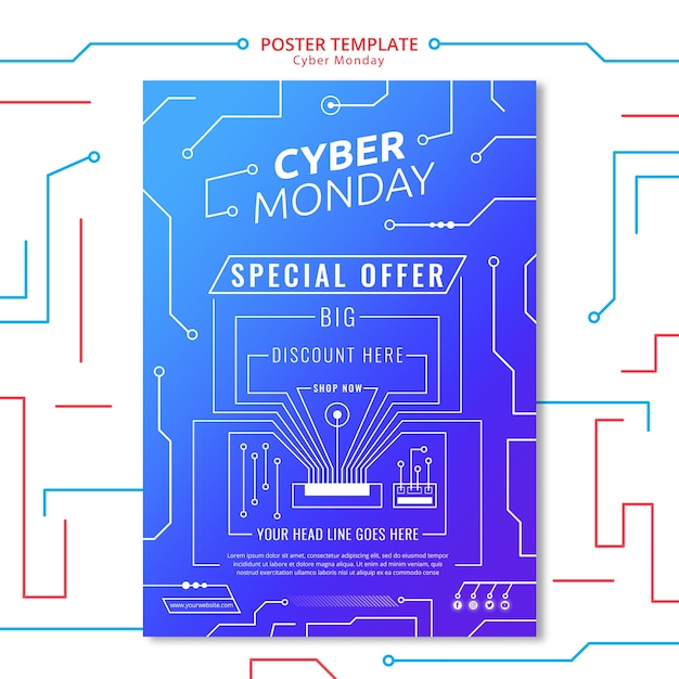 PSD gratuit modèle d'affiche de circuit cyber lundi