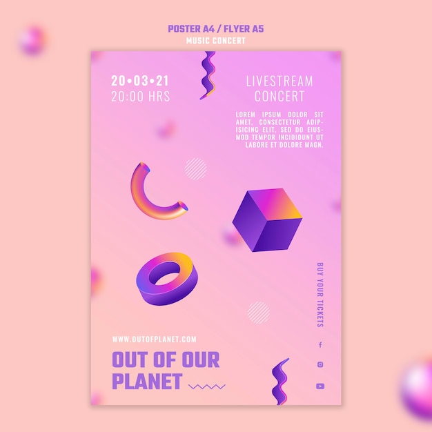 PSD gratuit modèle d'affiche de concert de musique hors de notre planète