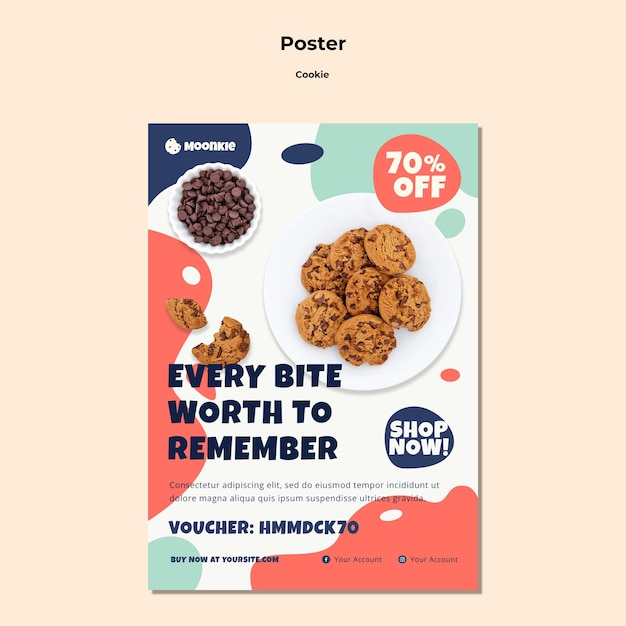 PSD gratuit modèle d'affiche avec des cookies