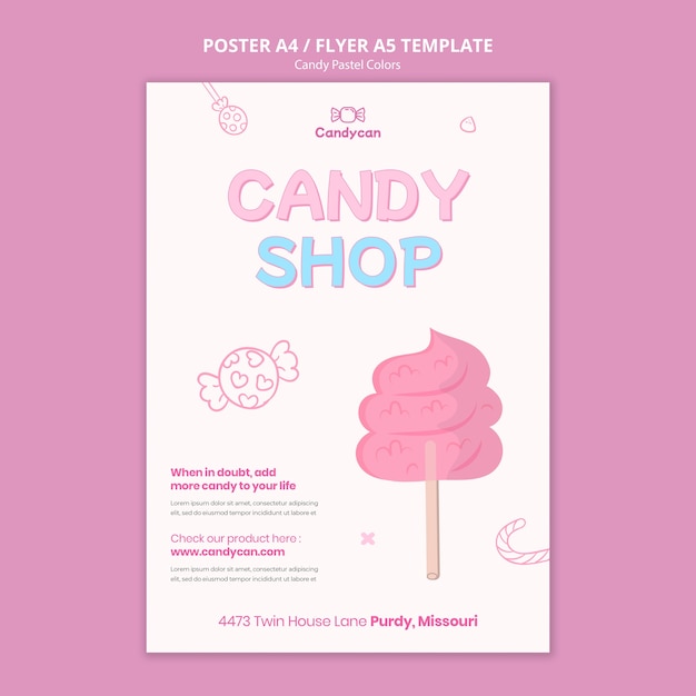 PSD gratuit modèle d'affiche de couleurs pastel de bonbons