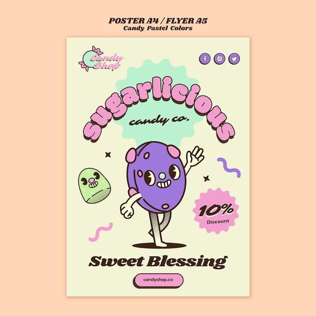 PSD gratuit modèle d'affiche de couleurs pastel de bonbons