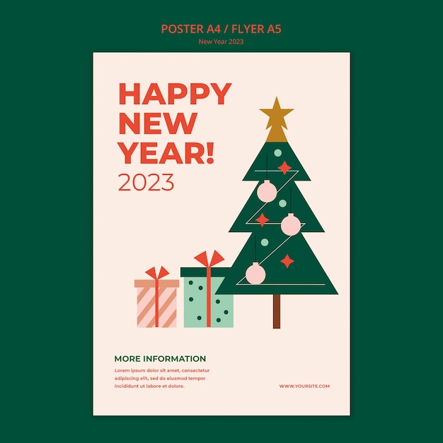 PSD gratuit modèle d'affiche design plat noël et nouvel an