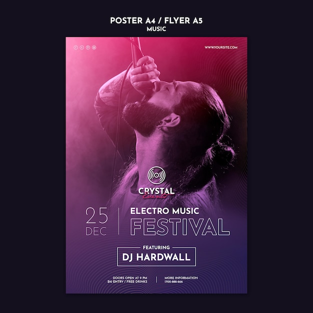 PSD gratuit modèle d'affiche de festival de musique électro