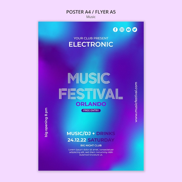 PSD gratuit modèle d'affiche de festival de musique floue