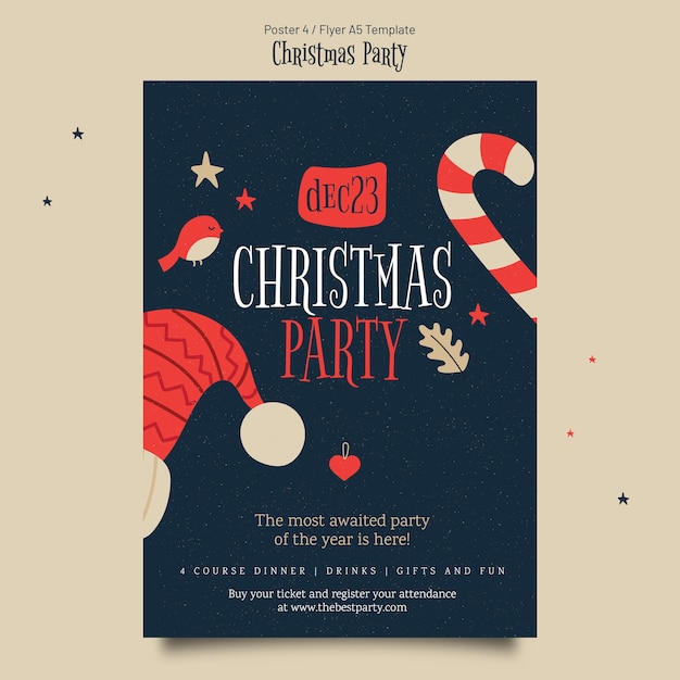 PSD gratuit modèle d'affiche de fête de noël design plat