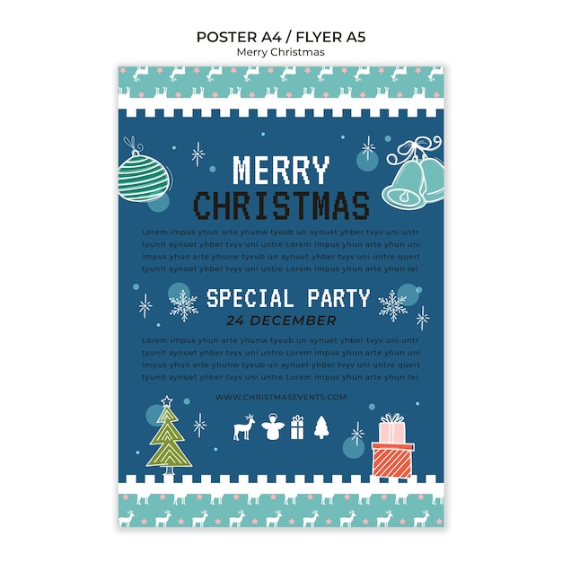 PSD gratuit modèle d&#39;affiche de fête de noël dessiné à la main