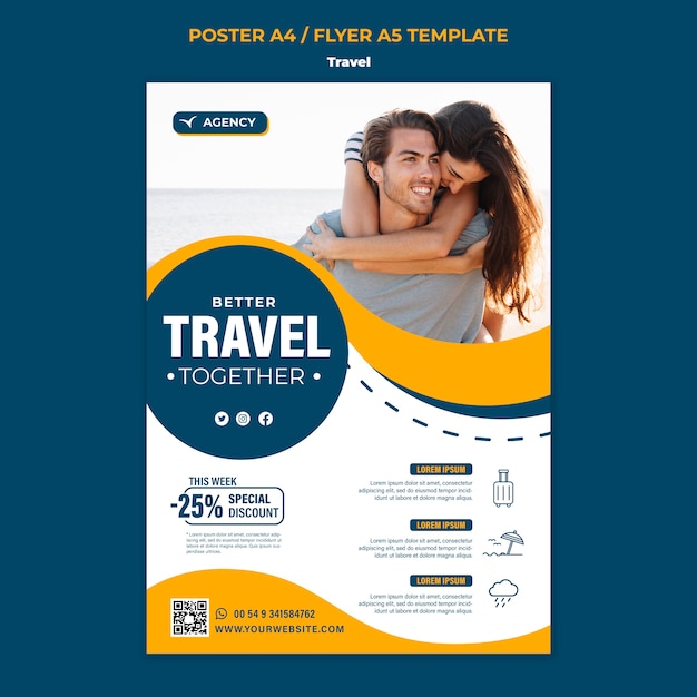 PSD gratuit modèle d'affiche ou de flyer de voyage design plat