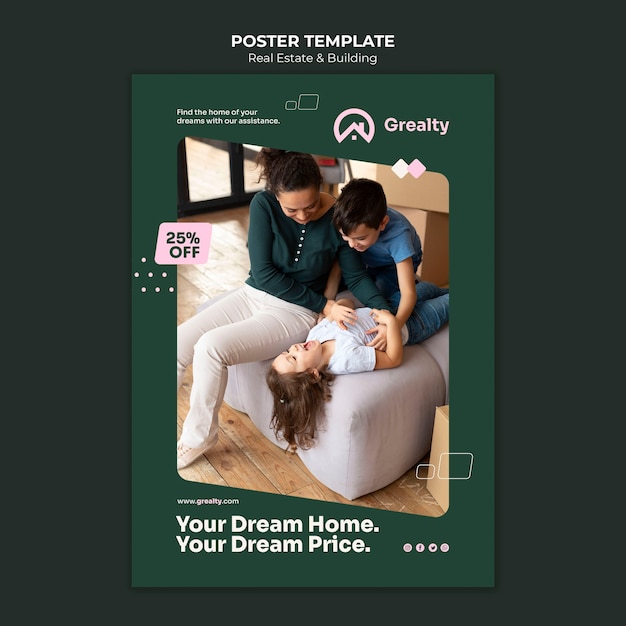 PSD gratuit modèle d'affiche immobilier design plat