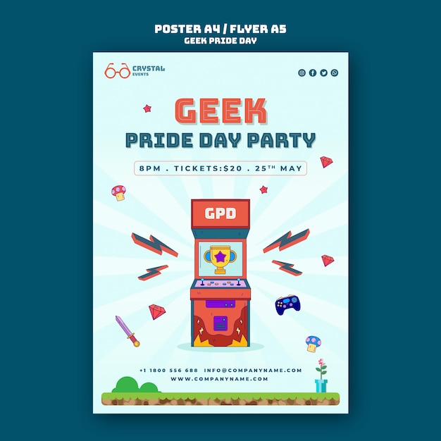 PSD gratuit modèle d'affiche de la journée de la fierté geek