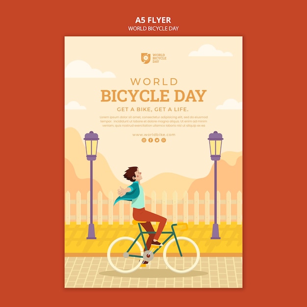 PSD gratuit modèle d'affiche de la journée mondiale du vélo design plat