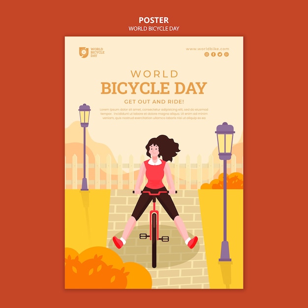 PSD gratuit modèle d'affiche de la journée mondiale du vélo design plat