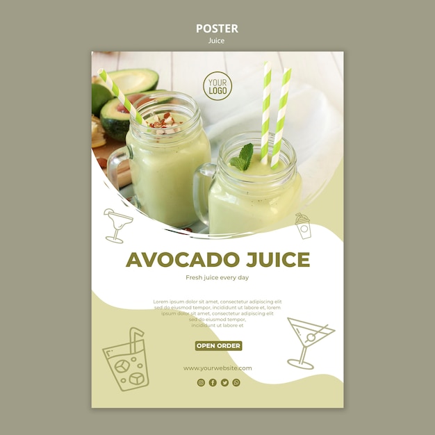 Modèle d'affiche de jus d'avocat avec photo