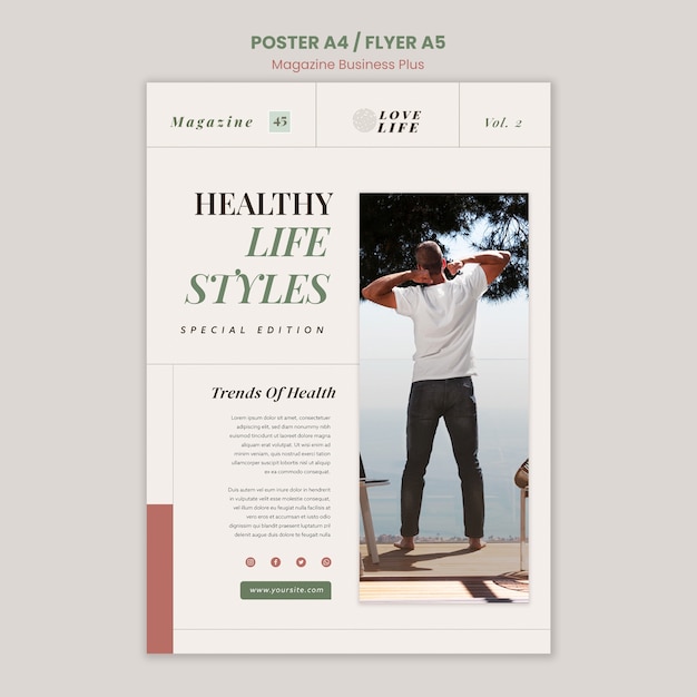 PSD gratuit modèle d'affiche de magazine design plat