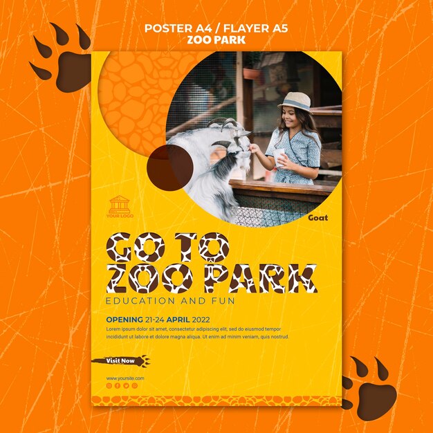 Modèle d'affiche de parc zoologique avec photo