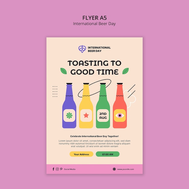 PSD gratuit modèle d'affiche pour la célébration de la journée internationale de la bière