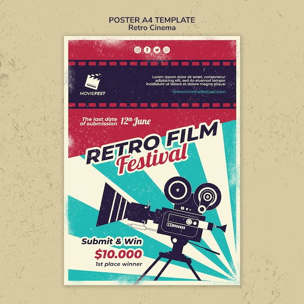 PSD gratuit modèle d'affiche pour le cinéma rétro