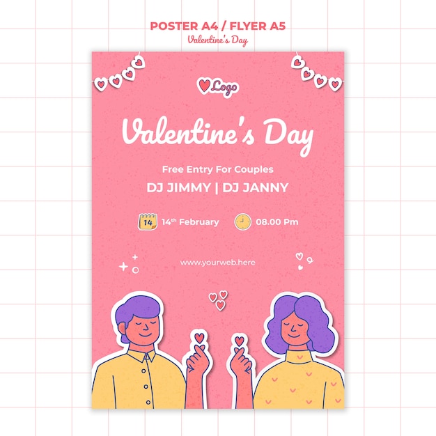 PSD gratuit modèle d'affiche de la saint-valentin design plat