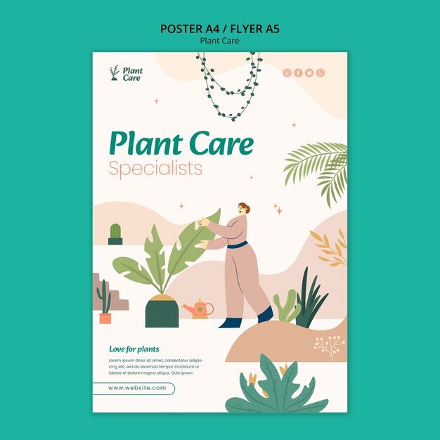 Modèle d'affiche de soins des plantes design plat