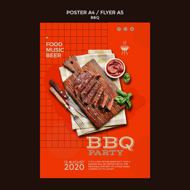 Modèle d'affiche de soirée barbecue